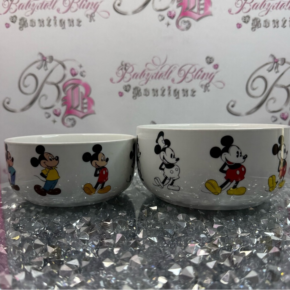 Disney Mickey Mouse White set of 2 Bowls with Red, Yellow and Black Accents